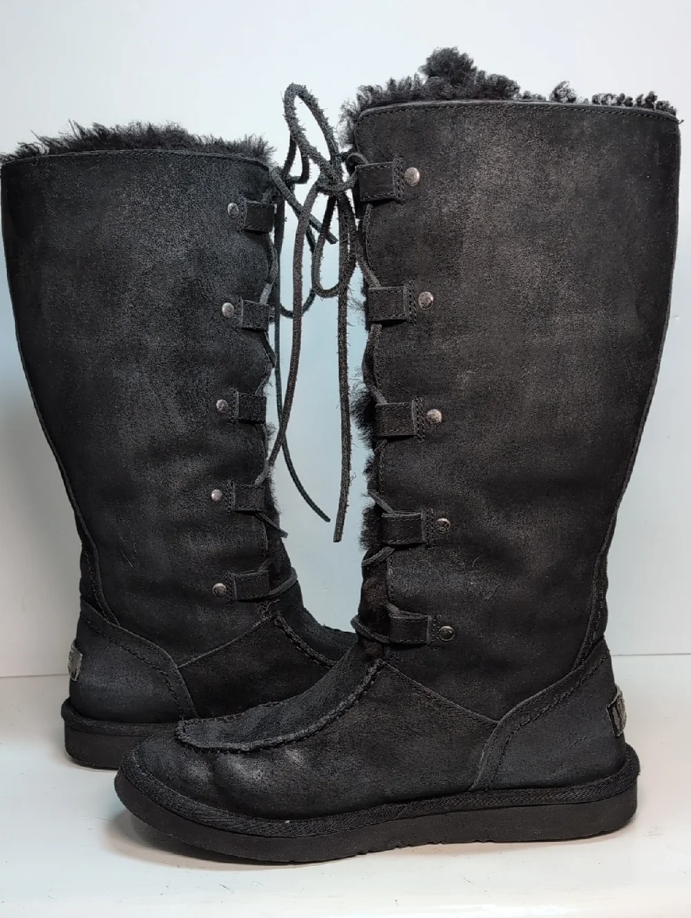 UGG Australian Appalachian lace up tall black suede boots womans size 9 EU 40